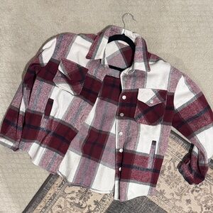 Shacket Plaid Red/Burgundy and White